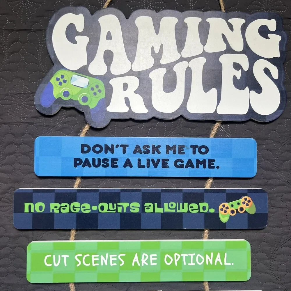 Gamer Rules Wall Hanging - Video Game Room Decor Sign 21